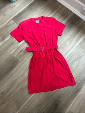 Vintage 80’s Carol Anderson Hot Pink Belted Short-Sleeve Dress